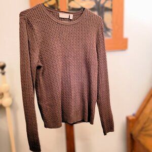 Croft & Barrow Extra Soft Cable Knit Crew Neck Sweater Brown Long Sleeve